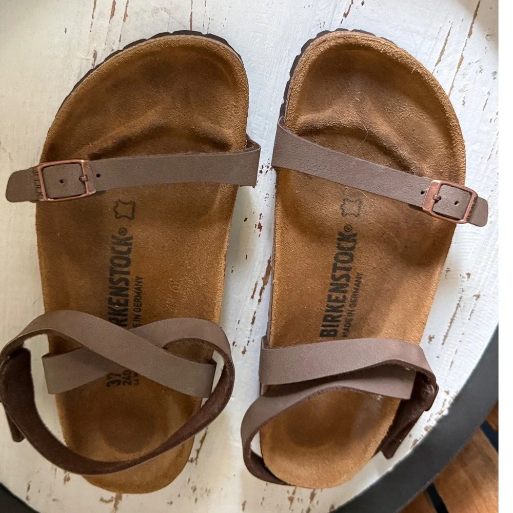 Birkenstock Yara Sandals Mocha Brown Birko-Flor Strappy Ankle Wrap Womens 37